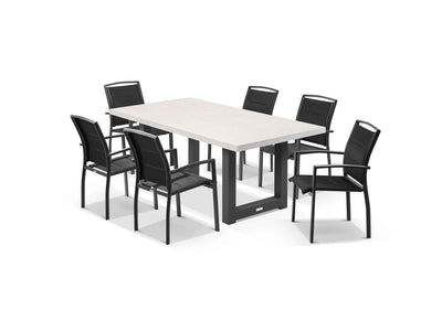 Modena Table & Verde Chairs in Charcoal / Light Grey / Black / 7pc 180cm_1