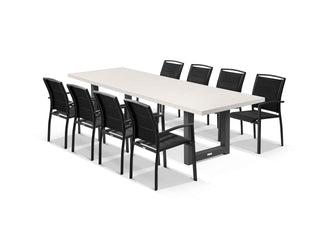 Modena Table & Verde Chairs in Charcoal / Light Grey / Black / 9pc 290cm_1