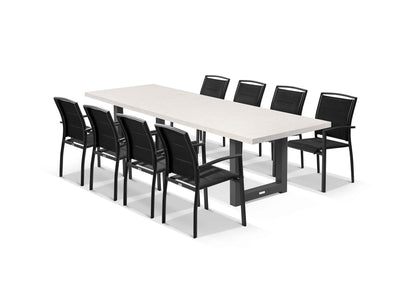 Modena Table & Verde Chairs in Charcoal / Light Grey / Black / 9pc 290cm_1