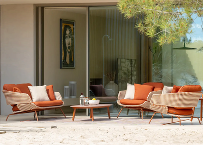 Phil Sofa Set | Outdoor Lounge Setting in Rust / Urban Glow / Play Saffran 1