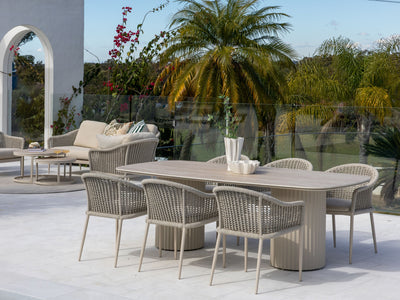 Corinth Table & Bali Chairs | Outdoor Dining Setting in Dune / Travertino / Parchment / 7pc 240cm 2