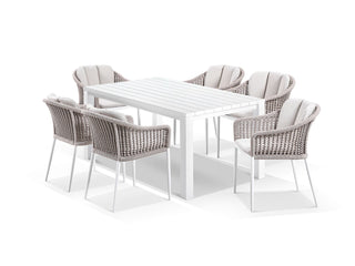 Adele Table & Bali Chairs | Outdoor Dining Setting in White / 7pc 165cm_1