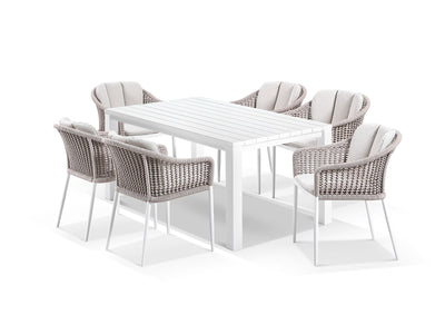 Adele Table & Bali Chairs | Outdoor Dining Setting in White / 7pc 165cm_1