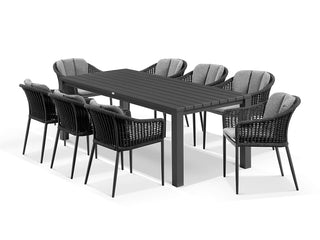 Adele Table & Bali Chairs | Outdoor Dining Setting in Charcoal / 9pc 220cm_1