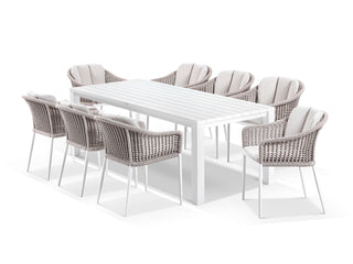 Adele Table & Bali Chairs | Outdoor Dining Setting in White / 9pc 220cm_1