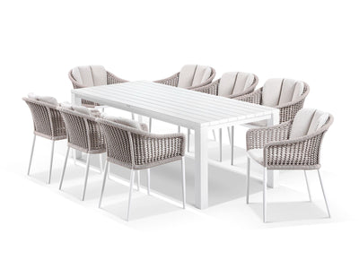 Adele Table & Bali Chairs | Outdoor Dining Setting in White / 9pc 220cm_1
