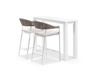 Adele Table & Nivala Chairs | Outdoor Balcony Bar Setting in White / Biscuit / 3pc 140x42cm_1
