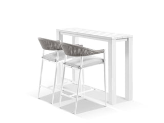 Adele Table & Nivala Chairs | Outdoor Balcony Bar Setting in White / Frost Grey / 3pc 140x42cm_1