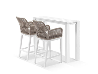 Adele Table & Serang Chairs | Outdoor Balcony Bar Setting in White / Biscuit / 3pc 140x42cm_1