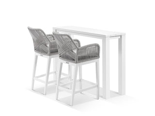 Adele Table & Serang Chairs | Outdoor Balcony Bar Setting in White / Gobi / 3pc 140x42cm_1