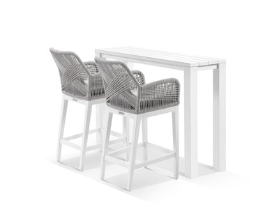 Adele Table & Serang Chairs | Outdoor Balcony Bar Setting in White / Gobi / 3pc 140x42cm_1