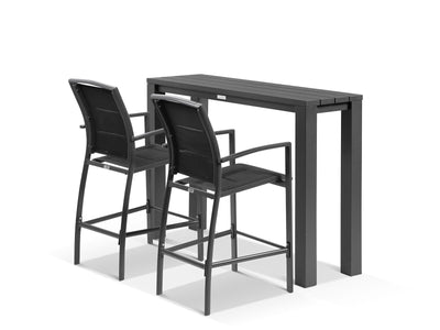 Adele Table & Verde Chairs | Outdoor Balcony Bar Setting in Charcoal / Black / 3pc 140x42cm_1