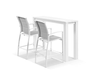 Adele Table & Verde Chairs | Outdoor Balcony Bar Setting in White / Light Grey / 3pc 140x42cm_1