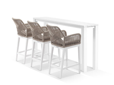 Adele Table & Serang Chairs | Outdoor Balcony Bar Setting in White / Biscuit / 4pc 210x42cm_1