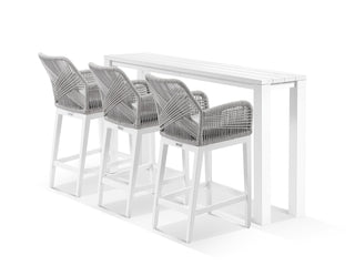 Adele Table & Serang Chairs | Outdoor Balcony Bar Setting in White / Gobi / 4pc 210x42cm_1