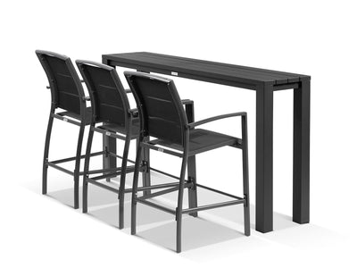 Adele Table & Verde Chairs | Outdoor Balcony Bar Setting in Charcoal / Black / 4pc 210x42cm_1