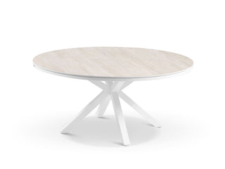 Adele Ceramic Round Outdoor Dining Table in White / Travertino / 160cm