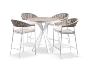Adele Ceramic Round Table & Nivala Chairs | Outdoor Bar Setting in White / Travertino / Biscuit / 5pc 100cm_1