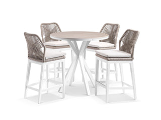 Adele Ceramic Round Table & Serang Armless Chairs | Outdoor Bar Setting in White / Travertino / Biscuit / 5pc 100cm_1