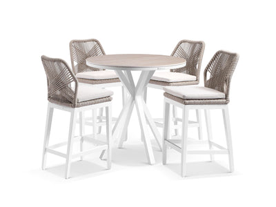 Adele Ceramic Round Table & Serang Armless Chairs | Outdoor Bar Setting in White / Travertino / Biscuit / 5pc 100cm_1