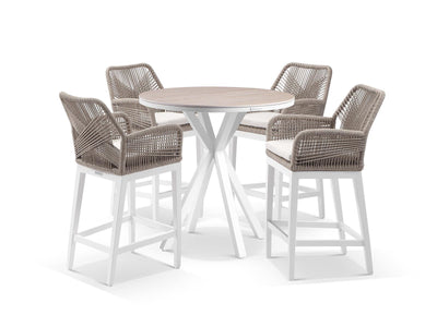 Adele Ceramic Round Table & Serang Chairs | Outdoor Bar Setting in White / Travertino / Biscuit / 5pc 100cm_1