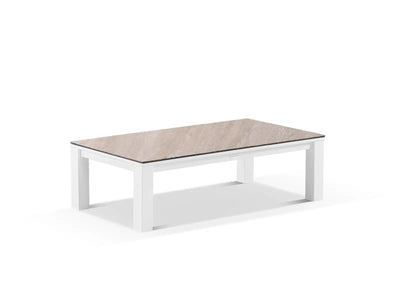 Adele Ceramic Outdoor Coffee Table in White / Travertino / 140x74cm