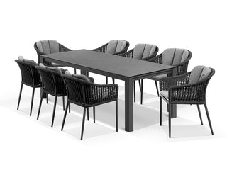 Adele Ceramic Table & Bali Chairs | Outdoor Dining Setting in Charcoal / 9pc 220cm_1