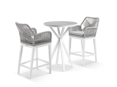 Adele Ceramic Round Table & Serang Chairs | Outdoor Bar Setting in White / Light Grey / Gobi / 3pc 72cm_1