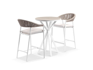 Adele Ceramic Round Table & Nivala Chairs | Outdoor Bar Setting in White / Travertino / Biscuit / 3pc 72cm_1