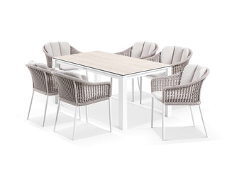 Adele Ceramic Table & Bali Chairs | Outdoor Dining Setting in White / 7pc 165cm_1