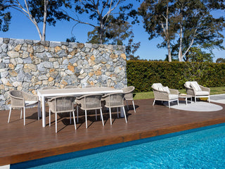 Adele Ceramic Extension Table & Bali Chairs | Outdoor Dining Setting in White_11