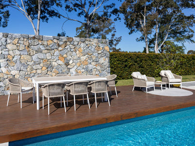 Adele Ceramic Extension Table & Bali Chairs | Outdoor Dining Setting in White_11
