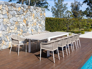 Adele Ceramic Extension Table & Bali Chairs | Outdoor Dining Setting in White_1