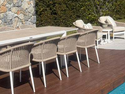 Adele Ceramic Extension Table & Bali Chairs | Outdoor Dining Setting in White_10
