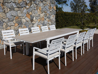 Adele Ceramic Extension Table & Twain Chairs | Outdoor Dining Setting in White / Travertino_1