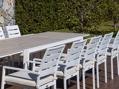 Adele Ceramic Extension Table & Twain Chairs | Outdoor Dining Setting in White / Travertino_10