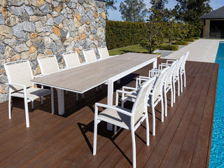 Adele Ceramic Extension Table & Verde  Chairs | Outdoor Dining Setting in White / Travertino_1