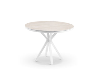 Adele Ceramic Round Outdoor Dining Table in White / Travertino / 100cm.