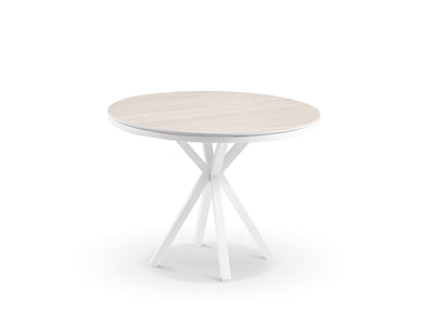 Adele Ceramic Round Outdoor Dining Table in White / Travertino / 100cm.