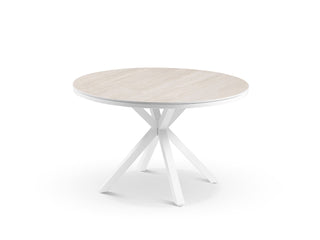 Adele Ceramic Round Outdoor Dining Table in White / Travertino / 120cm
