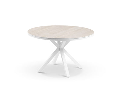 Adele Ceramic Round Outdoor Dining Table in White / Travertino / 120cm