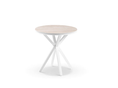 Adele Ceramic Round Outdoor Dining Table in White / Travertino / 72cm
