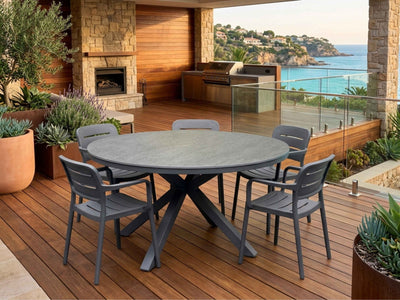 Adele Ceramic Round Table & Heath Chairs | Outdoor Dining Setting 1