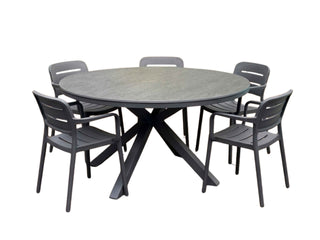 Adele Ceramic Round Table & Heath Chairs | Outdoor Dining Setting