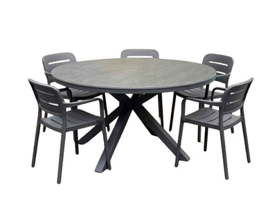 Adele Ceramic Round Table & Heath Chairs | Outdoor Dining Setting