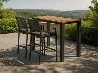 Adele Teak Table & Twain Chairs | Outdoor Bar Setting in Charcoal / Cinder / 3pc 140x63cm_1