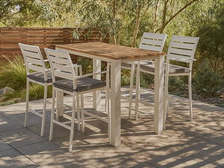 Adele Teak Table & Twain Chairs | Outdoor Bar Setting in White / Mist / 5pc 140x74cm_1