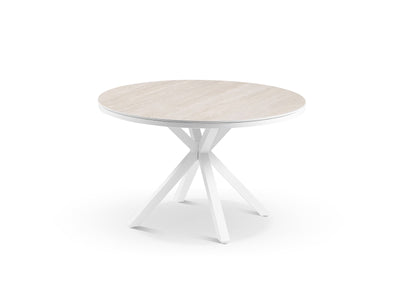Adele Ceramic Round Table & Bailey Chairs | Outdoor Dining Setting in White / Travertino / 5pc 100cm_3