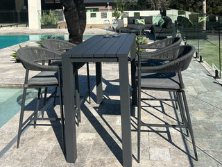 Adele Table & Nivala Chairs | Outdoor Balcony Bar Setting in Charcoal / Black / 5pc 140x63cm_1
