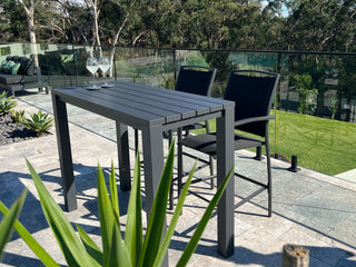 Adele Table & Verde Chairs | Outdoor Balcony Bar Setting in Charcoal / Black / 3pc 140x63cm_3